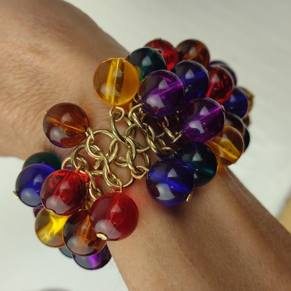❤️BundleOnly ❤️ Fun Gold Tone Chain Vibrant Multi-Color Bead Bangle Bracelet - Picture 3 of 8